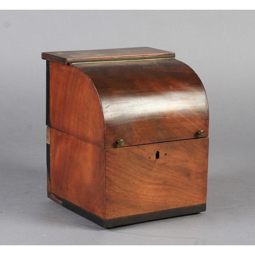 70 - A DUTCH MAHOGANY DECANTER BOX c.1810, having a cylinder hinged lid, the interior fitted with four gi... 