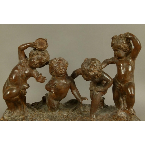 79 - 19TH CENTURY FRENCH SCHOOL - Terracotta of four lightly draped and naked infants, one blindfolded, a... 