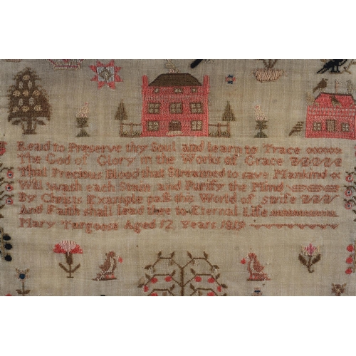 8 - AN EARLY 19TH SAMPLER  worked by Mary Targoose aged 12 years 1819, with The Tree of Life, husband an... 