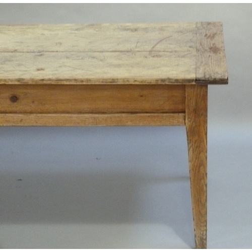 619 - A FRENCH OAK FARMHOUSE TABLE, having a planked top with cleat ends, the apron having a small drawer ... 