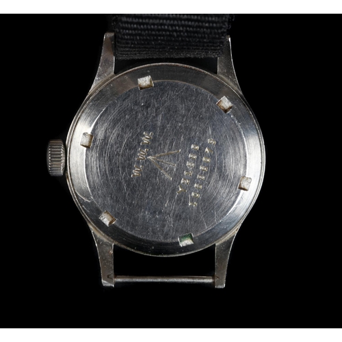 1 - An Omega gentleman's WWII stainless steel wristwatch, c.1945, manual jewel lever movement, black dia... 