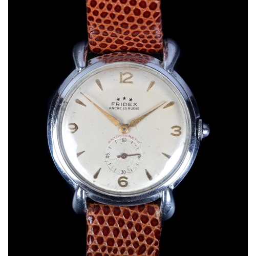 10 - A Fridex gentleman's stainless steel wristwatch c.1950, manual 15 jewel lever movement, cream dial g... 