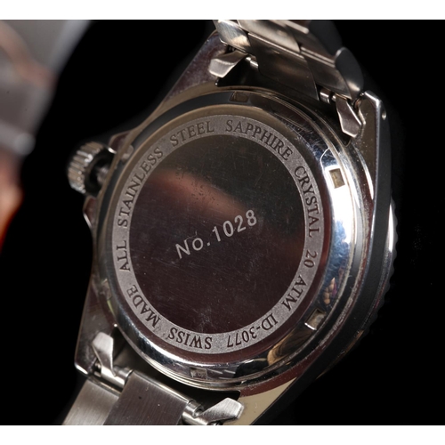 100 - An Ollech & Wajs gentleman's stainless steel diver's watch, automatic jewel lever movement, black di... 