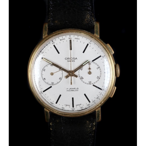 115 - An Oriosa gentleman's rolled gold chronograph wristwatch c.1975 manual, 17 jewel lever movement matt... 