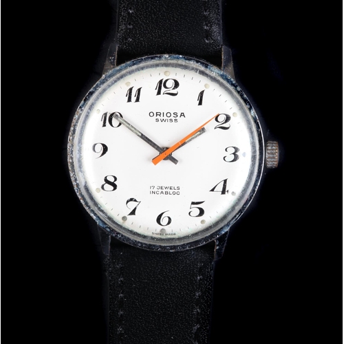 120 - An Oriosa gentleman's chromed wristwatch c.1965, manual 17 jewel lever movement, white dial, black B... 