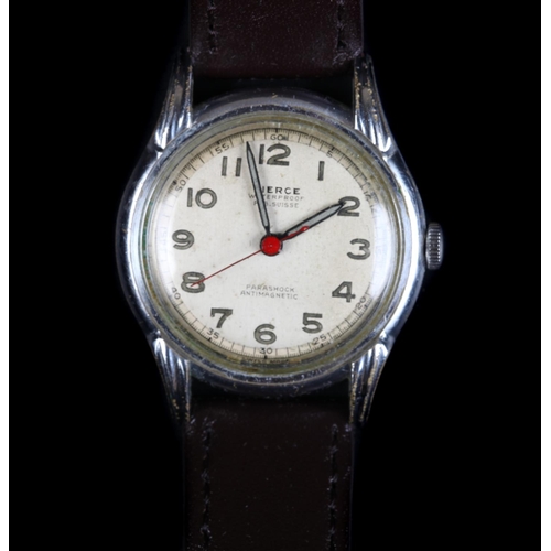 125 - A Pierce gentleman's chromed wristwatch, c.1950, manual lever movement, silvered dial with luminous ... 
