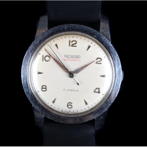 134 - A Richard gentleman's stainless steel wristwatch c.1950 automatic 17 jewel lever movement, cream dia... 