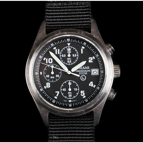 15 - A Pulsar gentleman's military issue chronograph stainless steel wristwatch, c.2007, quartz movement,... 