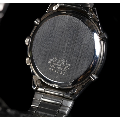 152 - A Seiko gentleman's chronograph stainless steel 7T32-7C60 AO alarm wristwatch quartz movement, white... 