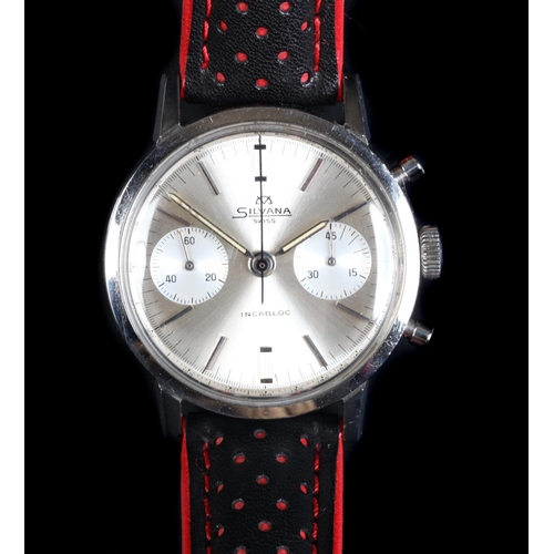 159 - A Silvana gentleman's chronograph stainless steel c.1975, manual 17 jewel lever movement, silvered s... 