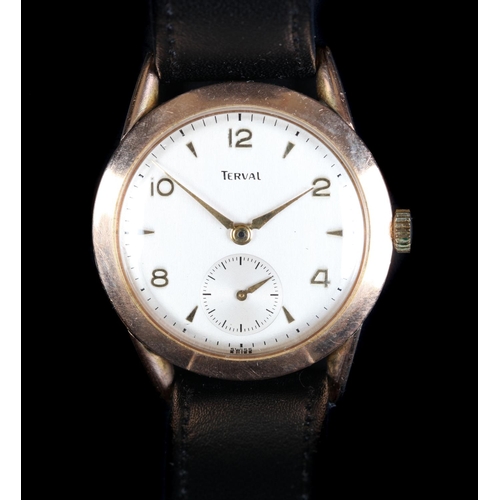 166 - A Terval gentleman's rolled gold wristwatch c.1955 manual jewel lever movement, silvered dial, gilt ... 
