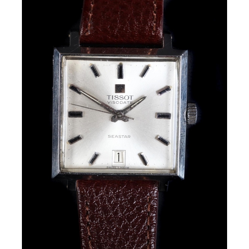 169 - A Tissot Seastar Visiodate gentleman's square stainless steel wristwatch c.1970, manual, jewel lever... 