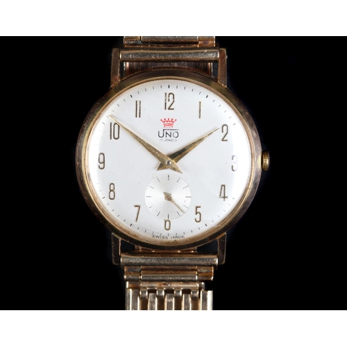 172 - An Uno gentleman's rolled gold wristwatch, c.1960, manual jewel lever movement, white dial, gilt Ara... 