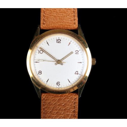 177 - A gentleman's gold plated wristwatch, c.1960, manual jewel lever movement, white dial, gilt Arabic n... 