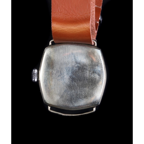 178 - A gentleman's nickel cased wristwatch c.1920/30s jewel lever movement, white enamel dial, black breg... 
