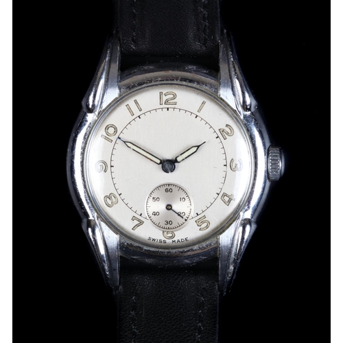 181 - A gentleman's stainless steel dress wristwatch c.1950, manual jewel lever movement, silvered dial, l... 