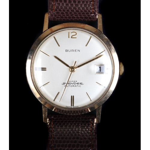 42 - A Buren Super-Slender 9ct gold gentleman's wristwatch c.1965, automatic, cream dial, gilt batons and... 
