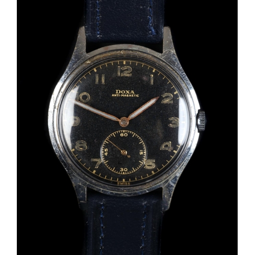 52 - A Doxa gentleman's stainless steel wristwatch c.1945 manual jewel lever movement, black dial luminou... 