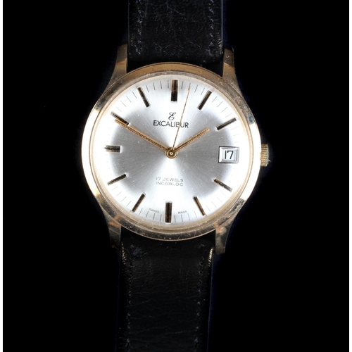 58 - An Excalibur gentleman's 9ct gold wristwatch, c.1974, manual 17 jewel lever movement, silvered sunbu... 