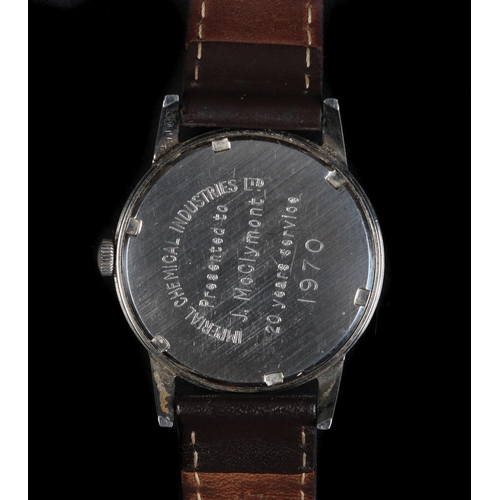 60 - A Garrard gentleman's stainless steel wristwatch c.1955, manual jewel lever movement, silvered dial,... 
