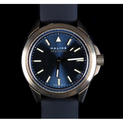 62 - An Halios gentleman's Seaforth bronze wristwatch, automatic jewel lever movement, metallic blue sunb... 