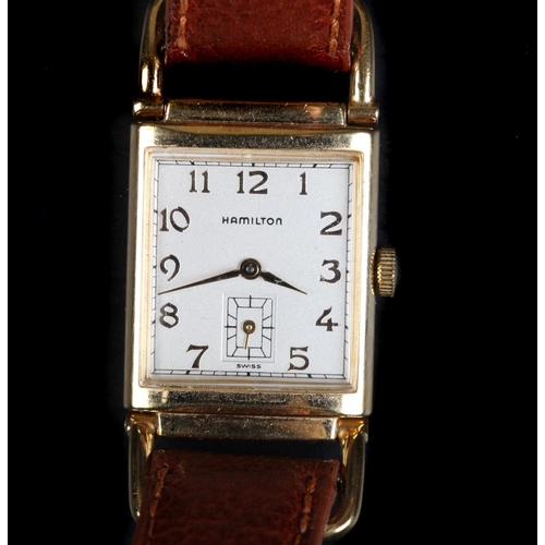 65 - An Hamilton gentleman's gold plated dress wristwatch, c.1970, quartz movement, rectangular silvered ... 