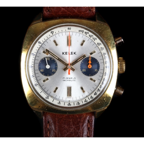 75 - A Kelek gentleman's gold plated chronograph wristwatch, c.1970, manual 17 jewel lever movement, silv... 