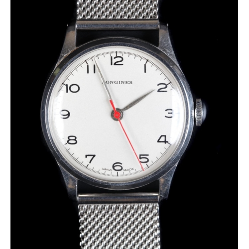 92 - A Longines gentleman's stainless steel wristwatch, manual jewel lever movement, matt silvered dial, ... 
