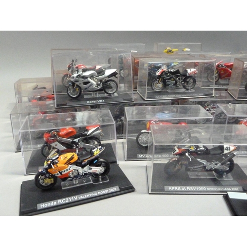 101 - Model Racing Bikes 1:24, forty-five models including Ducati, Yamaha and Honda, each in a perspex dis... 