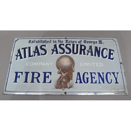 16 - An enamel advertising sign for Atlas Assurance Co Ltd Fire Agency, 20.5cm x 38cm