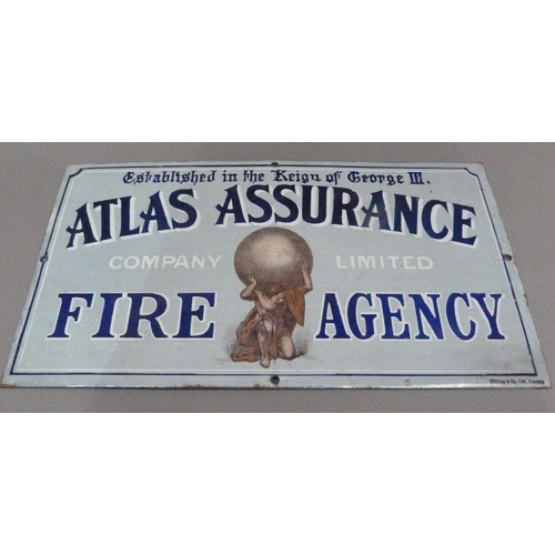 16 - An enamel advertising sign for Atlas Assurance Co Ltd Fire Agency, 20.5cm x 38cm