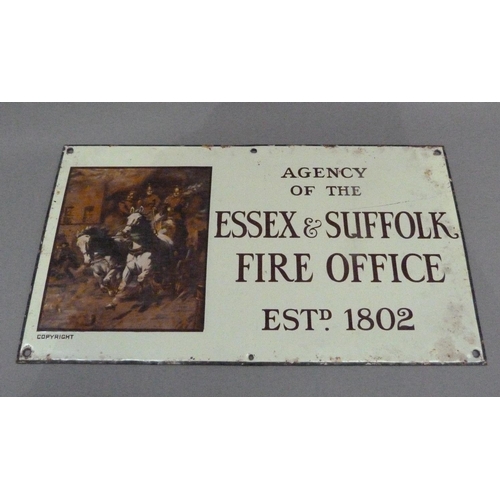 17 - An enamel advertising sign for Essex & Suffolk Fire Office Est. 1802, 23cm x 41cm