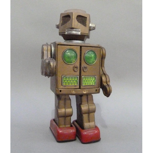 44 - Horikawa (Japan) Mr Zerox tin plate robot with two doors to body, battery operated, with sparking ac... 