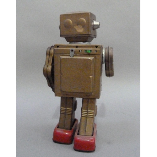 44 - Horikawa (Japan) Mr Zerox tin plate robot with two doors to body, battery operated, with sparking ac... 