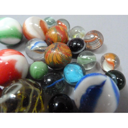 6 - A set of six vintage white and single colour opaque glass marbles (possibly Akro),  two translucent ... 