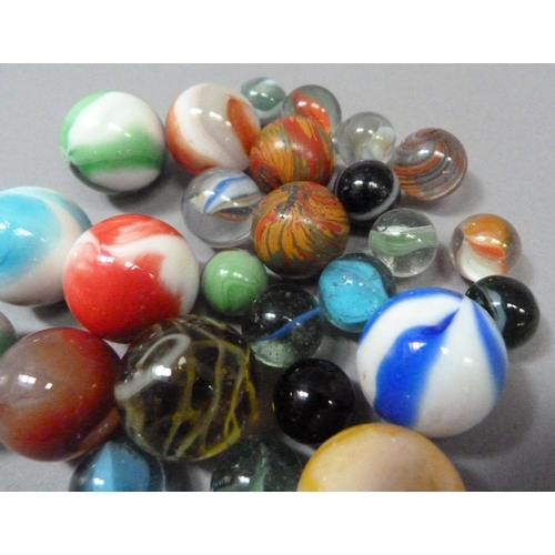 6 - A set of six vintage white and single colour opaque glass marbles (possibly Akro),  two translucent ... 