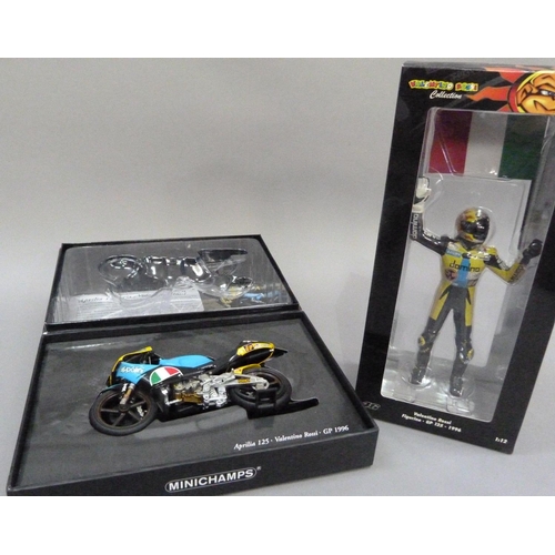 75 - Minichamps 1:12 Aprilia 125 Valentino Rossi GP 1996, boxed, and Valentino Rossi figurine GP125 1996,... 