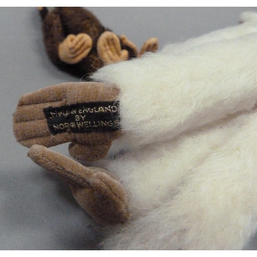 8 - A Norah Wellings monkey, white plush and fawn velvet face, feet and hands, approximately 24cm, label... 