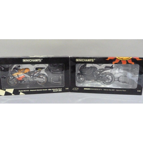 83 - Minichamps 1:12 Ducati Desmosedici GP11  Valentino Rossi Valencia Test 2010, boxed and Honda RC211V ... 