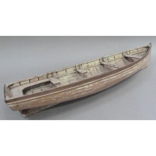 9 - An early 20th century wood and copper bound model of a rowing boat (one half seat off but present), ... 