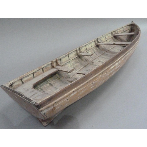 9 - An early 20th century wood and copper bound model of a rowing boat (one half seat off but present), ... 