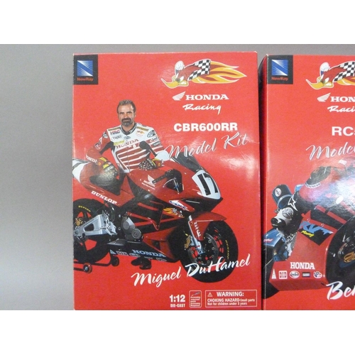 94 - Newray 1:12 model kits, Ducati 999 F04 James Toseland; Honda Racing RC51n Ben Boston and Honda Racin... 