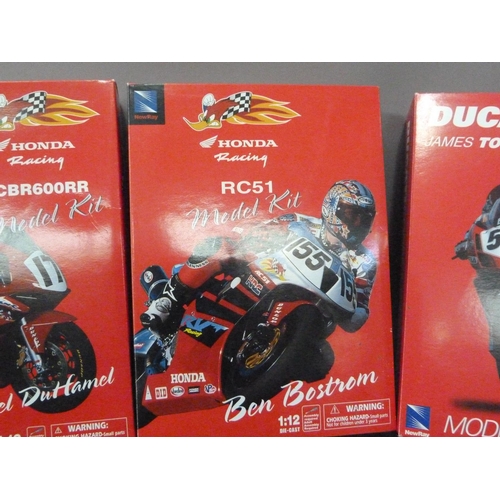 94 - Newray 1:12 model kits, Ducati 999 F04 James Toseland; Honda Racing RC51n Ben Boston and Honda Racin... 