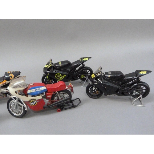 95 - Model racing bikes, including Yamaha No. 46 black livery (2), plastic; Honda MV Agusta, plastic; Hon... 