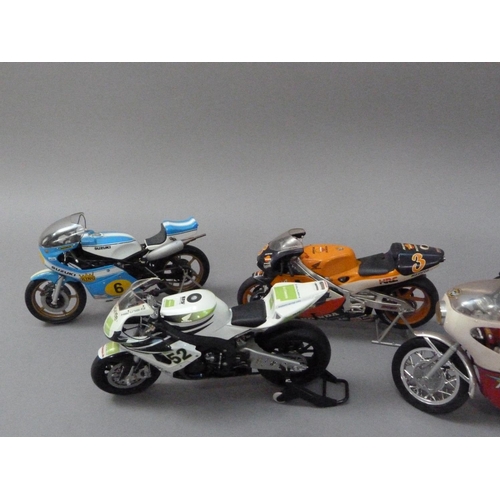 95 - Model racing bikes, including Yamaha No. 46 black livery (2), plastic; Honda MV Agusta, plastic; Hon... 