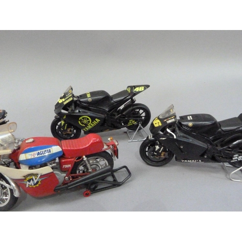 95 - Model racing bikes, including Yamaha No. 46 black livery (2), plastic; Honda MV Agusta, plastic; Hon... 