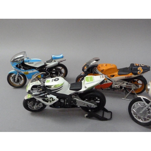 95 - Model racing bikes, including Yamaha No. 46 black livery (2), plastic; Honda MV Agusta, plastic; Hon... 