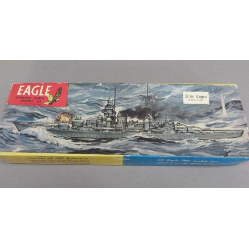 107 - Three Eagle model kits 1:1200, HMS Prince of Wales, HMS Warspite and Prinz Eugen, original boxes, to... 