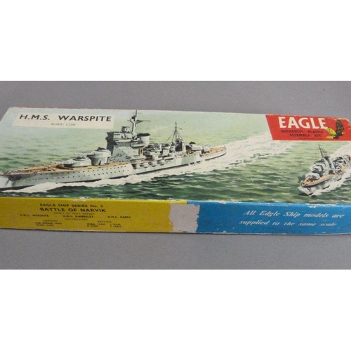 107 - Three Eagle model kits 1:1200, HMS Prince of Wales, HMS Warspite and Prinz Eugen, original boxes, to... 