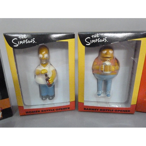 114 - The Simpsons: Barney bottle opener, Homer bottle opener, set of four shot glasses and a Homer paperw... 